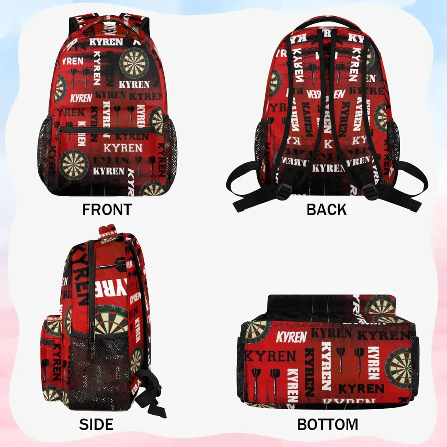 Personalized Darts Backpack, Custom Name Sports Bag Backpack for Men Women, Customized Laptop Backpacks Travel Camping Daypack, Black Red