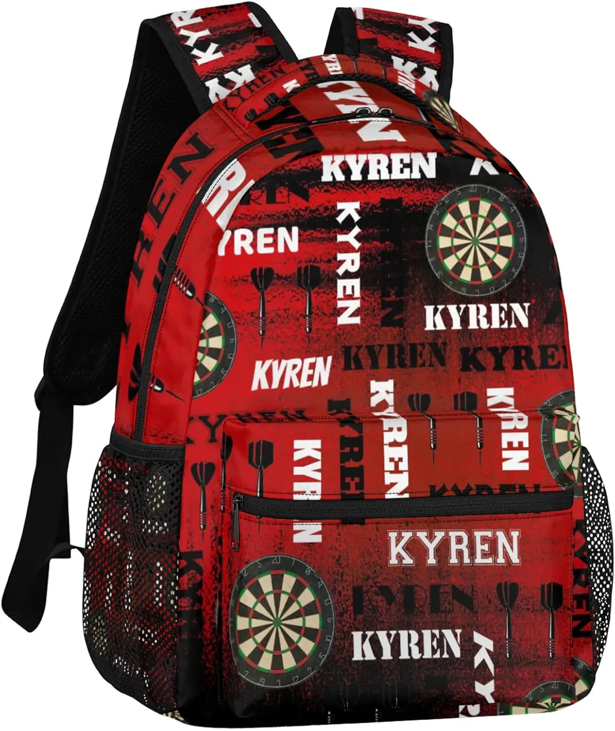 Personalized Darts Backpack, Custom Name Sports Bag Backpack for Men Women, Customized Laptop Backpacks Travel Camping Daypack, Black Red