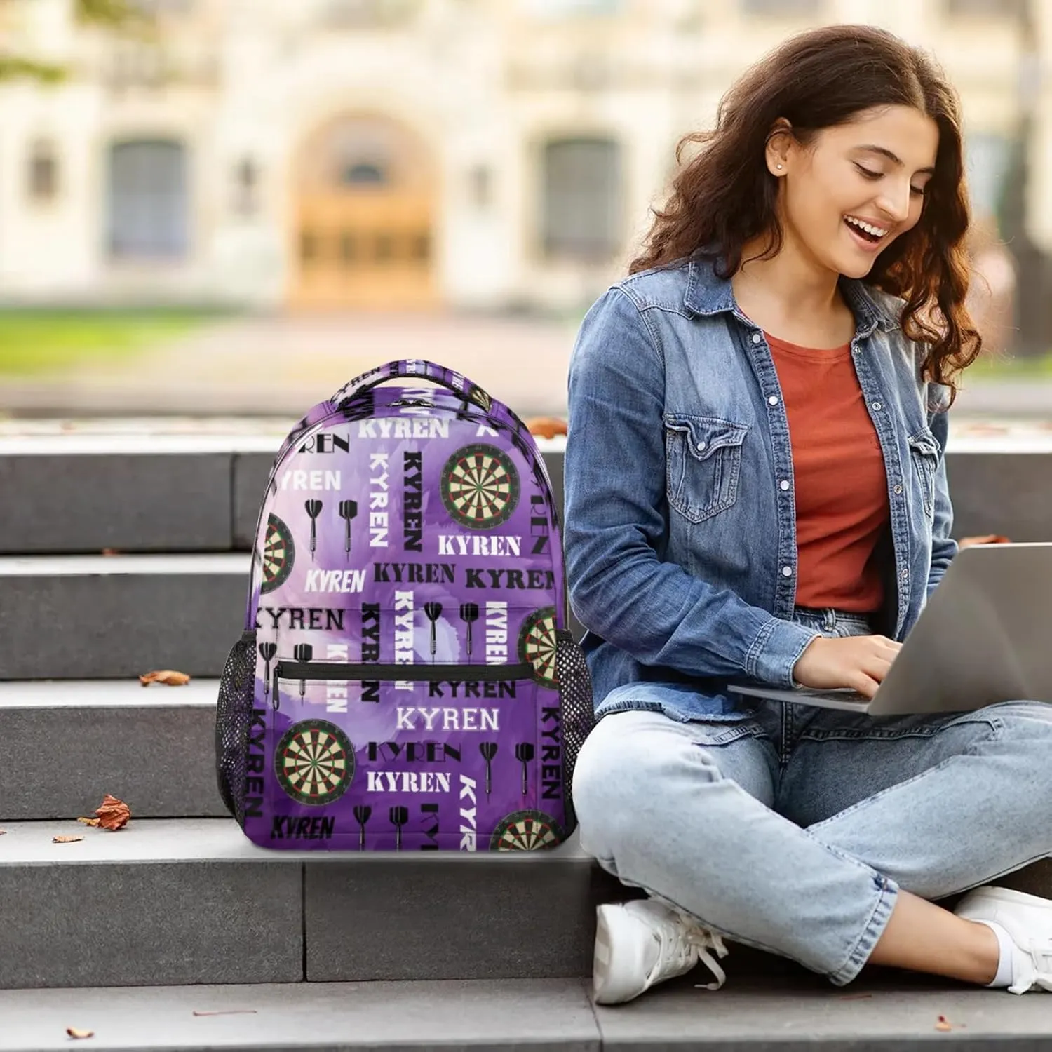 Personalized Darts Backpack with Name, Custom Sports Bag Backpack for Men Women, Customized Laptop Backpacks Travel Camping Daypack, Purple
