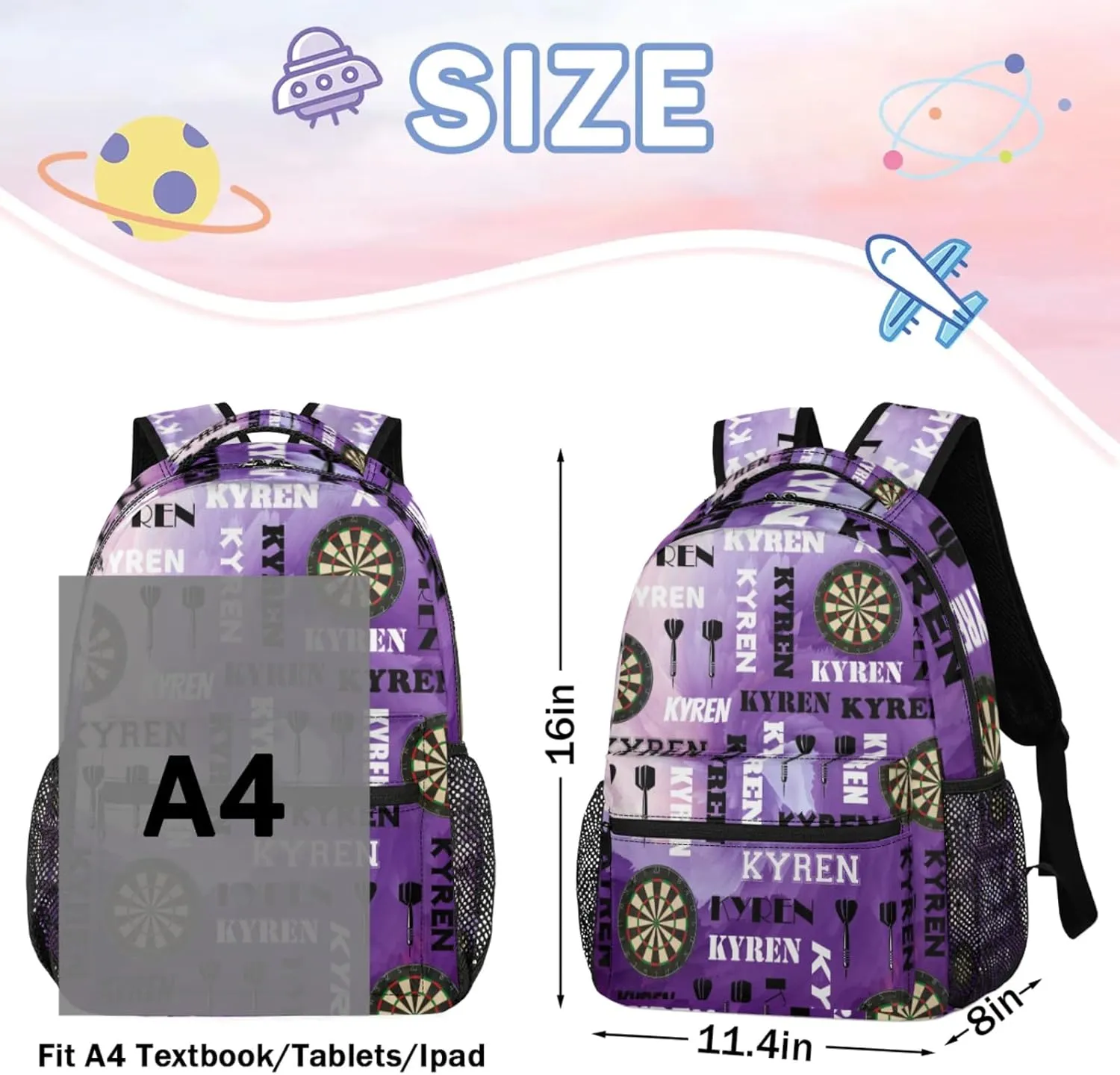Personalized Darts Backpack with Name, Custom Sports Bag Backpack for Men Women, Customized Laptop Backpacks Travel Camping Daypack, Purple