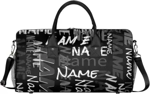 Personalized Duffel Travel Bag, Custom Name Sport Gym Bag, Weekender Overnight Bag for Women Men Weekender Overnight Bridesmaid Black