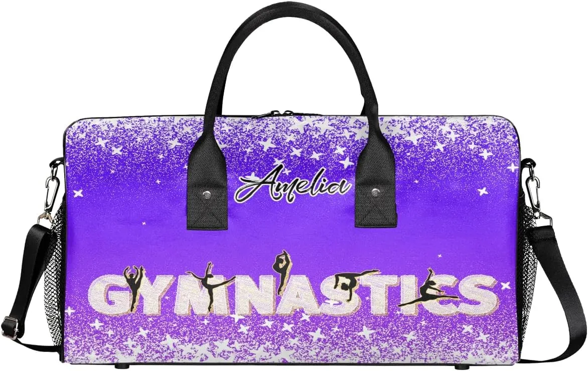Personalized Gymnastics Bag Custom Sport Duffel Bag Large Gym Bag Gymnastics Gifts Overnight Weekender Travel Duffle Bag Indigo Purple Gradient