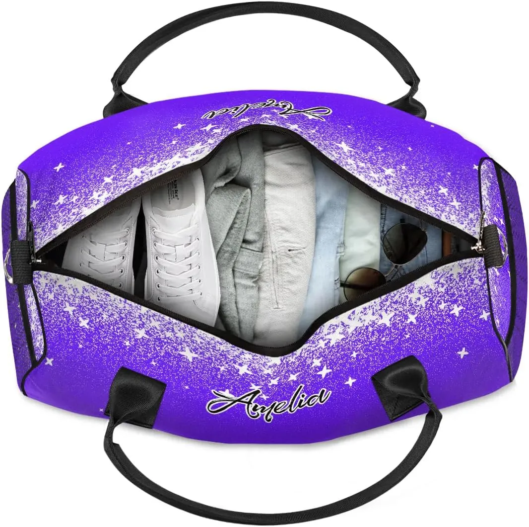 Personalized Gymnastics Bag Custom Sport Duffel Bag Large Gym Bag Gymnastics Gifts Overnight Weekender Travel Duffle Bag Indigo Purple Gradient
