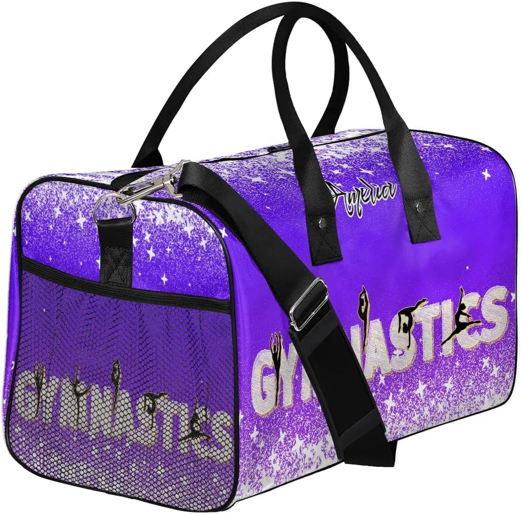 Personalized Gymnastics Bag Custom Sport Duffel Bag Large Gym Bag Gymnastics Gifts Overnight Weekender Travel Duffle Bag Indigo Purple Gradient