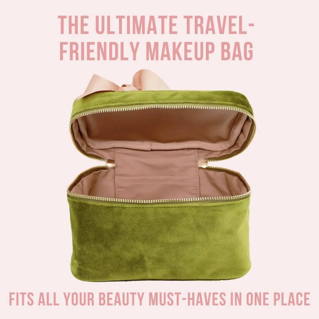 Personalized Makeup Bag for Women | Cosmetic Bag Organizer for Girls with Monogramming | Makeup Pouch for Traveling | Toiletry Bags for Women | Make Up Travel Pouches | Green Velvet