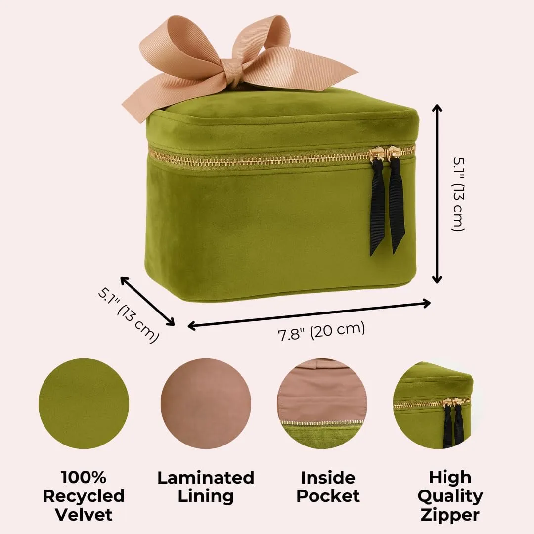Personalized Makeup Bag for Women | Cosmetic Bag Organizer for Girls with Monogramming | Makeup Pouch for Traveling | Toiletry Bags for Women | Make Up Travel Pouches | Green Velvet