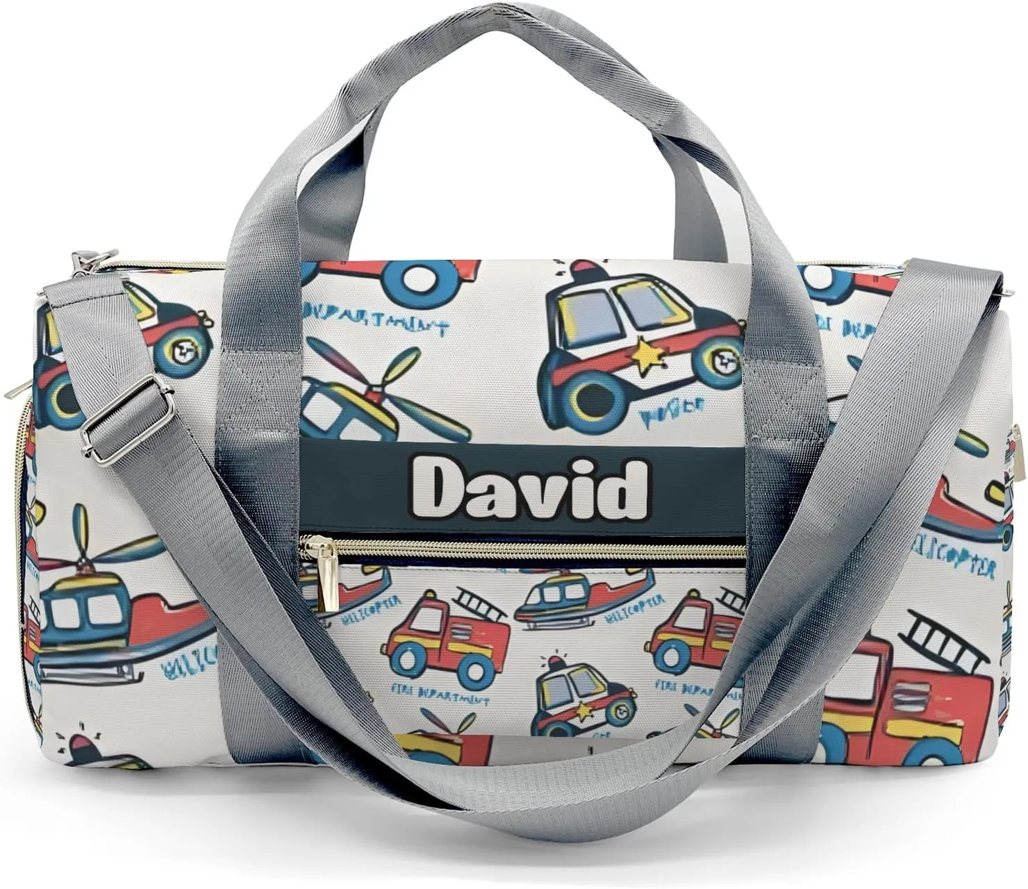 Personalized MultiFunction Helicopters Cartoon Fire Trucks Print Kids Duffel Swim Bag for Boys,Customized Swim Duffle Bag for Boys Man Kids Gifts