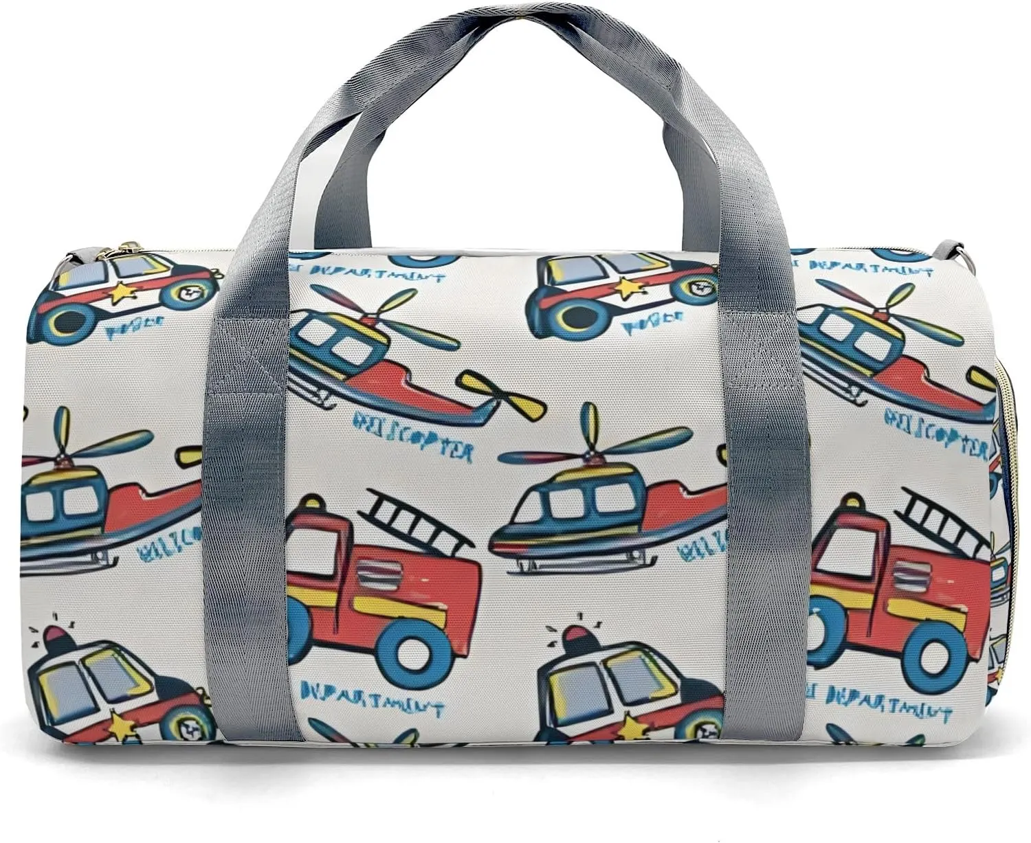 Personalized MultiFunction Helicopters Cartoon Fire Trucks Print Kids Duffel Swim Bag for Boys,Customized Swim Duffle Bag for Boys Man Kids Gifts