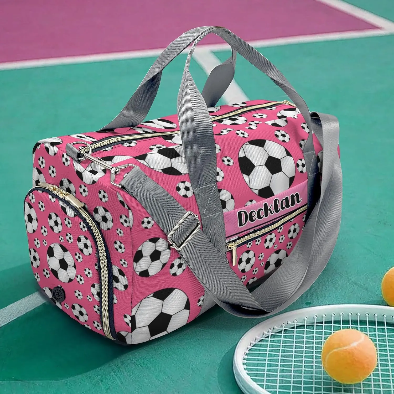 Personalized MultiFunction Sport Soccer Balls Pink Sport Dance Bag,Custom Duffle Bag Gym Bag Customized Travel Duffel Bag with Name or Text