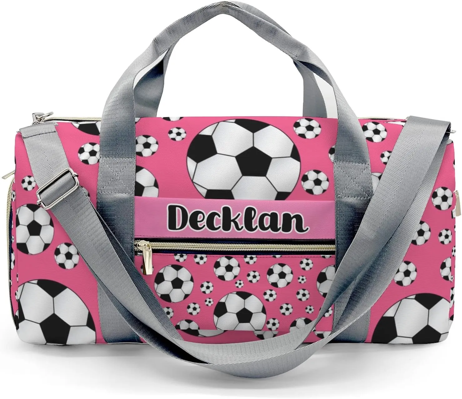 Personalized MultiFunction Sport Soccer Balls Pink Sport Dance Bag,Custom Duffle Bag Gym Bag Customized Travel Duffel Bag with Name or Text