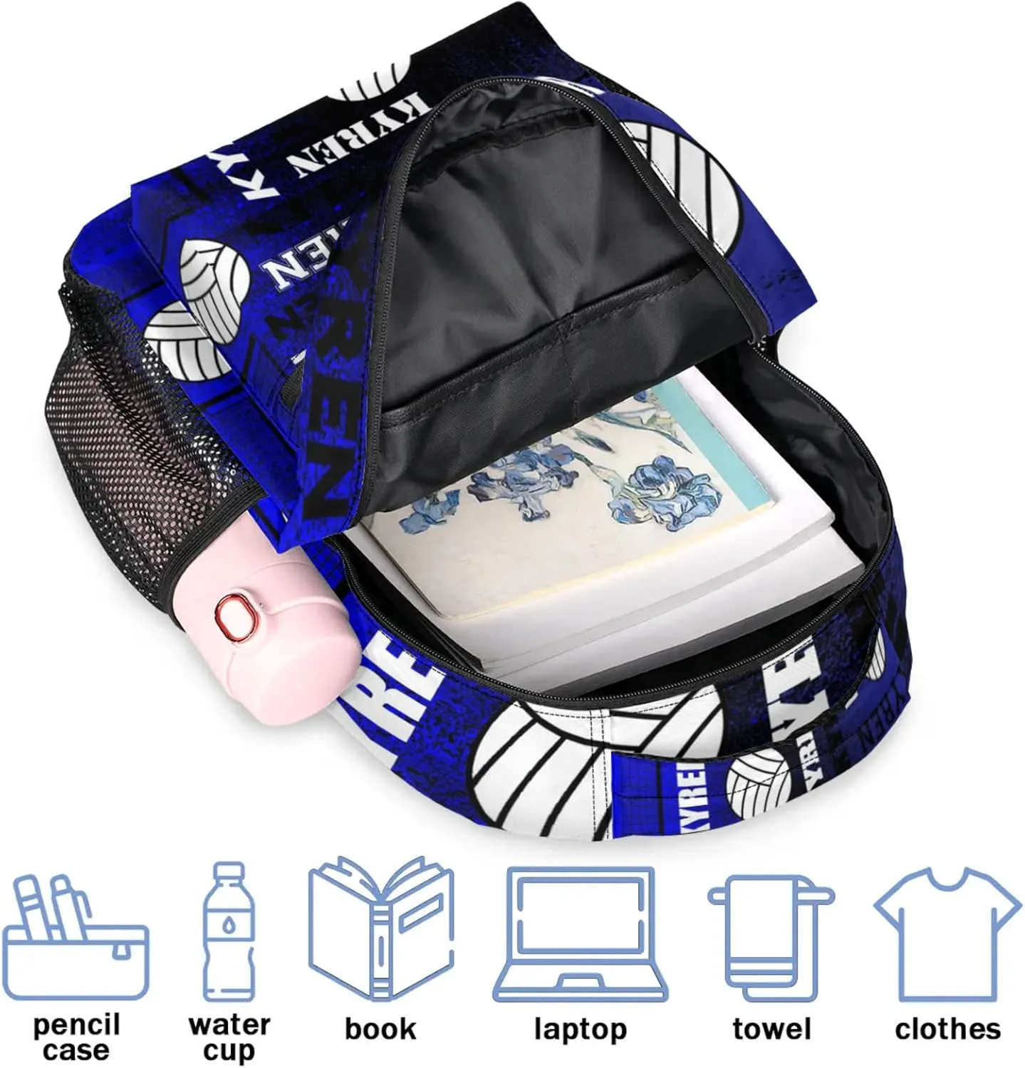Personalized Name Volleyball Backpack, Custom Sports Bag Backpack for Men Women, Laptop Backpacks Travel Camping Daypack, Black Navy
