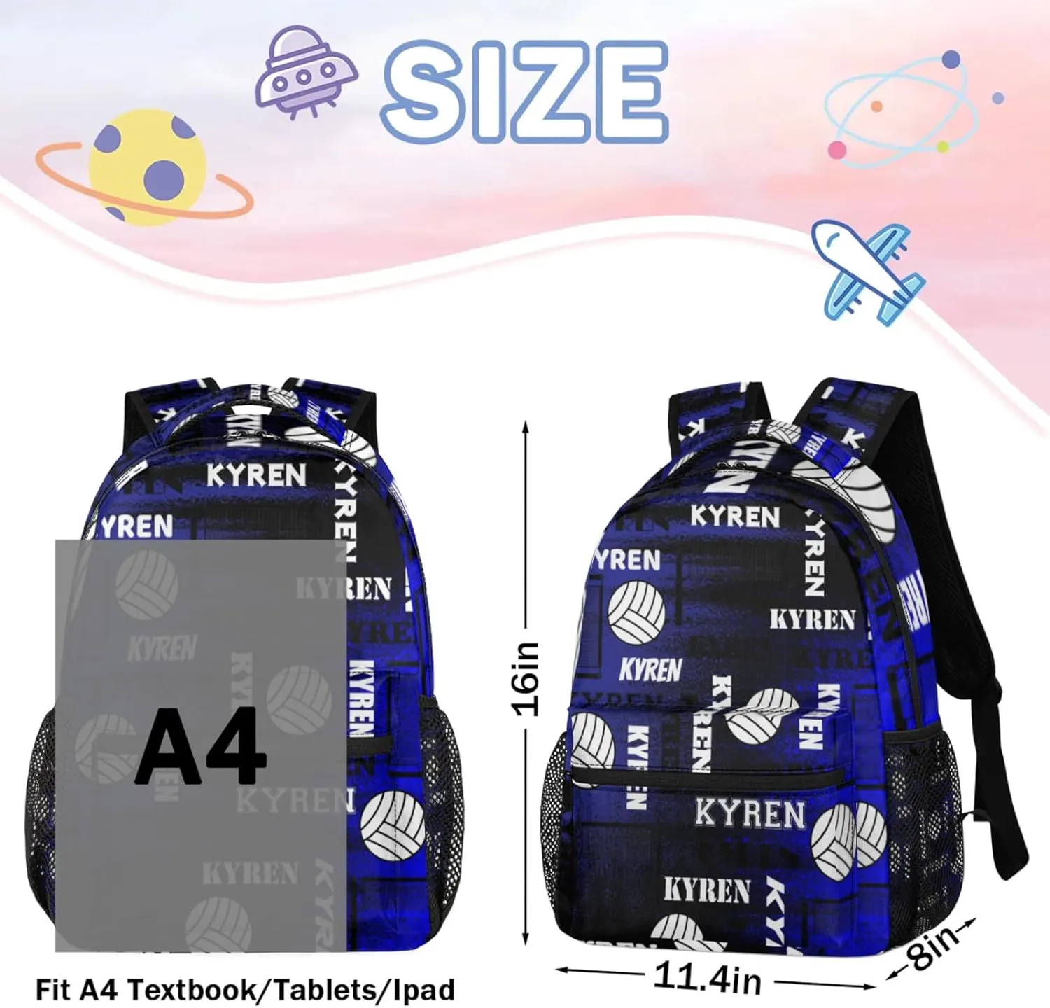 Personalized Name Volleyball Backpack, Custom Sports Bag Backpack for Men Women, Laptop Backpacks Travel Camping Daypack, Black Navy