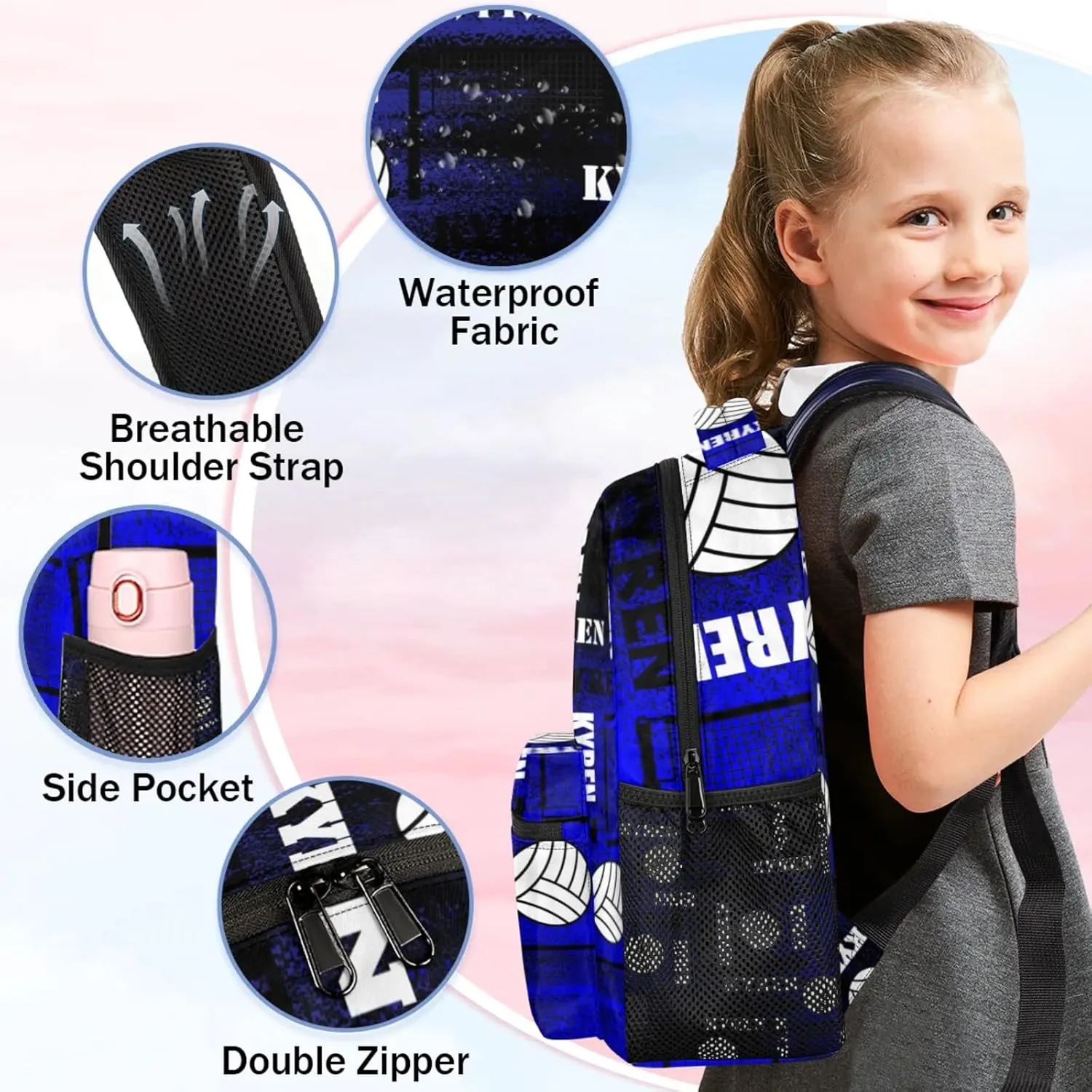 Personalized Name Volleyball Backpack, Custom Sports Bag Backpack for Men Women, Laptop Backpacks Travel Camping Daypack, Black Navy