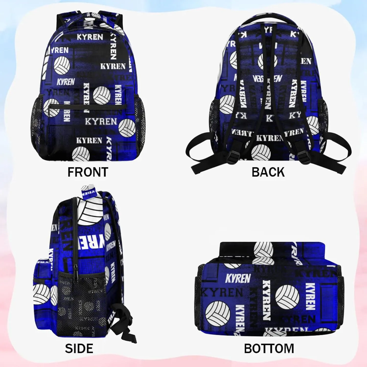 Personalized Name Volleyball Backpack, Custom Sports Bag Backpack for Men Women, Laptop Backpacks Travel Camping Daypack, Black Navy