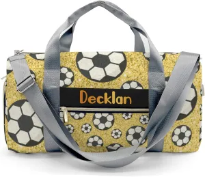 Personalized Sport Dance Bag,Gold Gliiter Print Sport Ball Soccer Custom Duffle Bag Gym Bag Customized Travel Duffel Bag with Name or Text