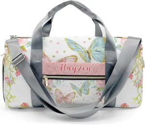 Personalized Sweet Floral Butterfly Dance Bag Girls Yoga Bag Dance Bag With Name,Patch Travel Duffel Bag Women Cheerleader Bag Sport Duffle Bag for Gym Ballet