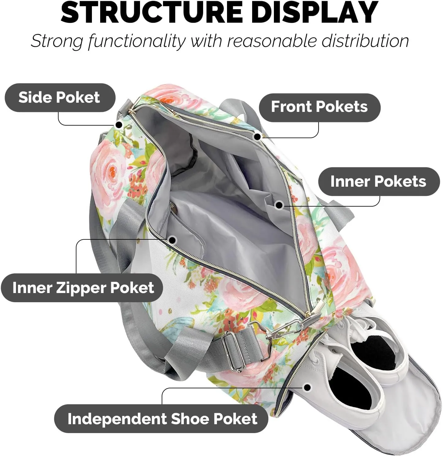 Personalized Sweet Floral Butterfly Dance Bag Girls Yoga Bag Dance Bag With Name,Patch Travel Duffel Bag Women Cheerleader Bag Sport Duffle Bag for Gym Ballet