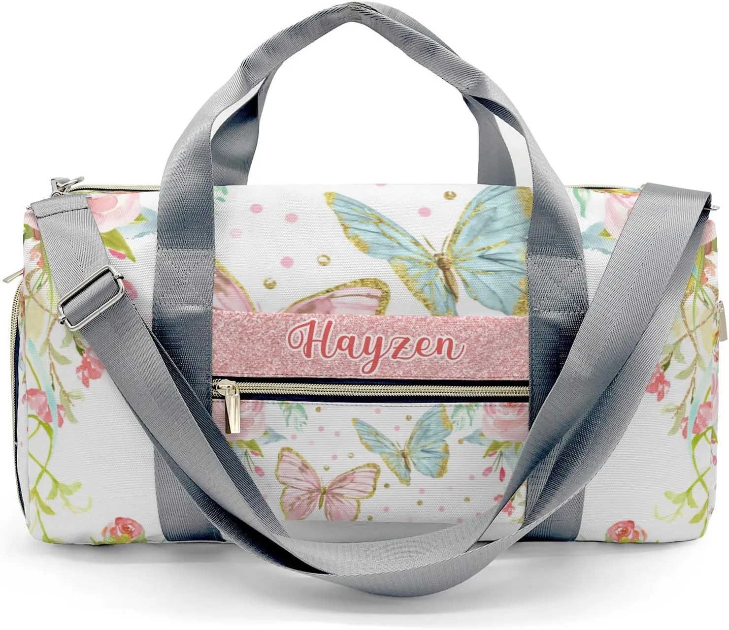 Personalized Sweet Floral Butterfly Dance Bag Girls Yoga Bag Dance Bag With Name,Patch Travel Duffel Bag Women Cheerleader Bag Sport Duffle Bag for Gym Ballet