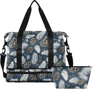 Pine Cones Gym Bag for Women & Men,Duffel Bag with Shoe Pocket,Weekender Overnight Bag with Trolley Sleeve for Travel 21214896
