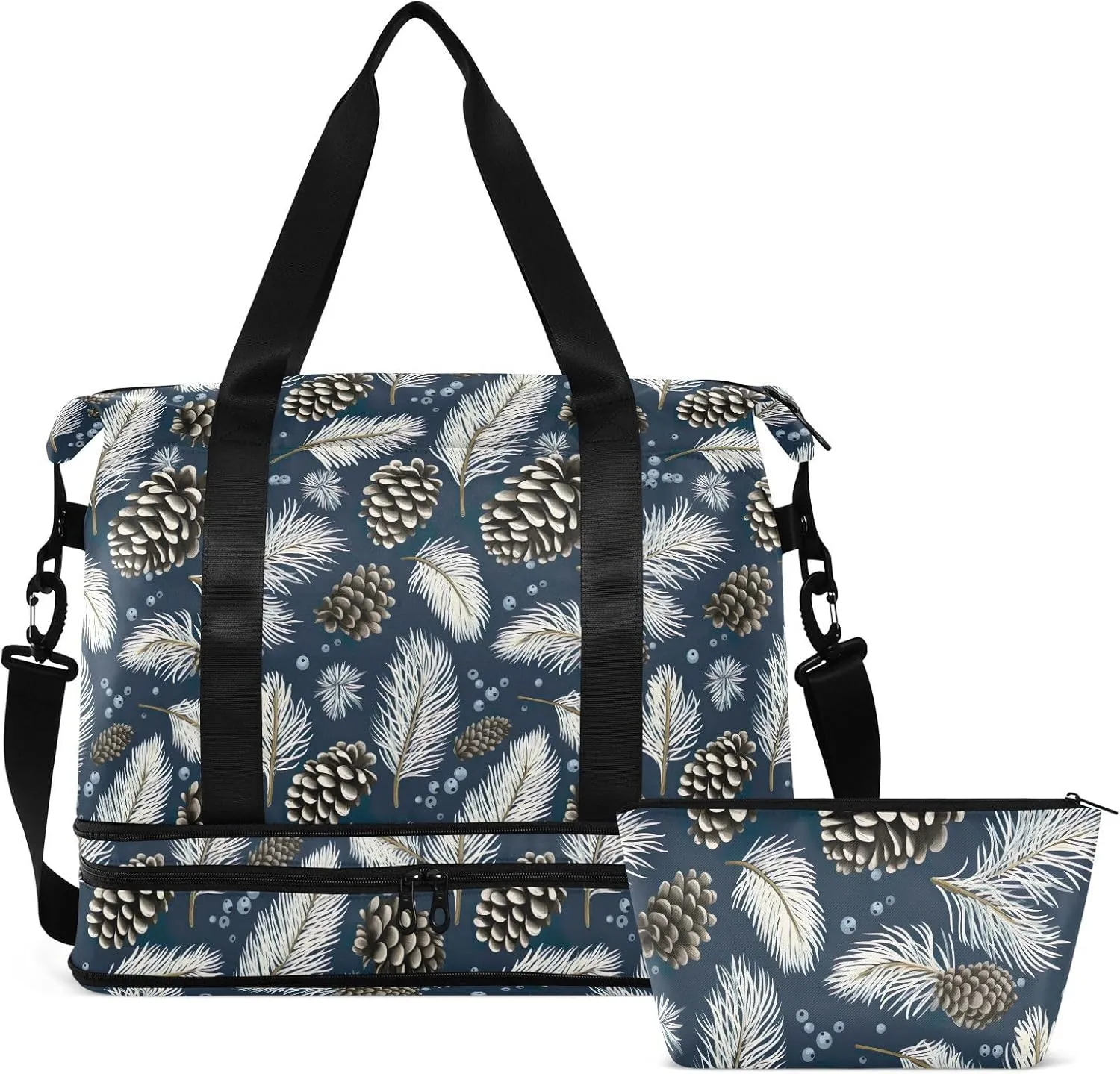 Pine Cones Gym Bag for Women & Men,Duffel Bag with Shoe Pocket,Weekender Overnight Bag with Trolley Sleeve for Travel 21214896
