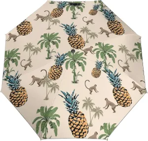 Pineapples Fun Monkeys Compact Travel Umbrella, Windproof Waterproof Stick Umbrella Protection Umbrellas for Backpack, Purse, Portable,