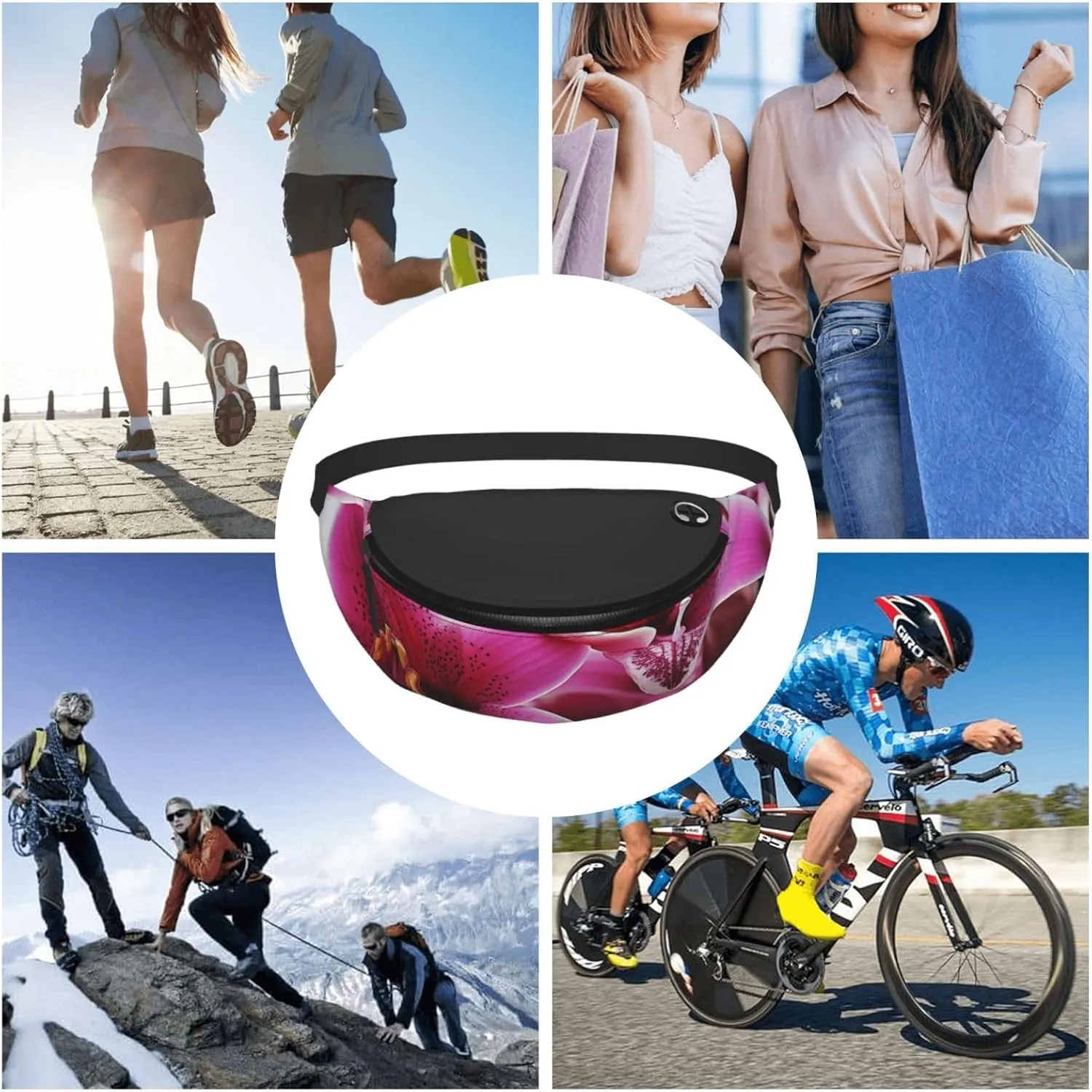 Pink Lily Flowers Fanny Pack for Man Women Waist Bag Adjustable Belt Casual Chest Bag Bum Bags for Travel Sports Running Hiking Waist Packs