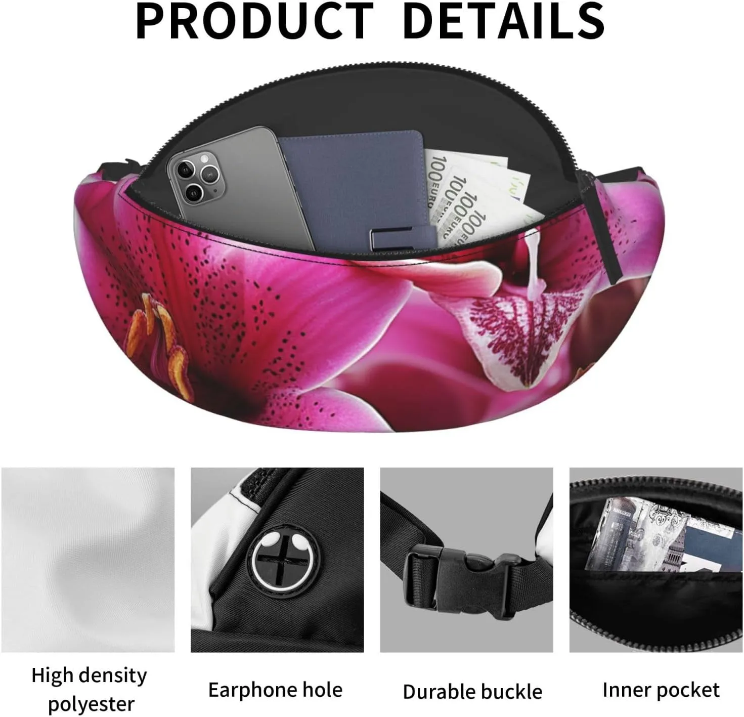 Pink Lily Flowers Fanny Pack for Man Women Waist Bag Adjustable Belt Casual Chest Bag Bum Bags for Travel Sports Running Hiking Waist Packs