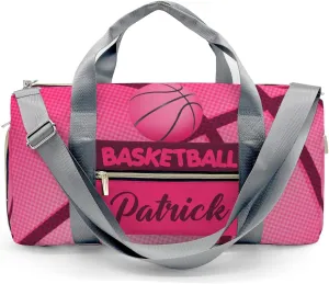 Pink Red Basketball Print Waterproof Duffel Bag Gym Dance Sport Perform Training Travel Bag for Boys Girls Teens Women Men
