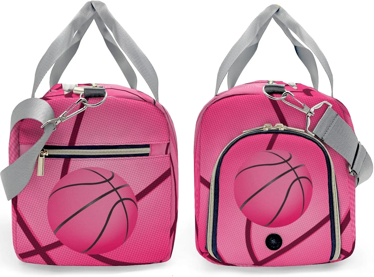 Pink Red Basketball Print Waterproof Duffel Bag Gym Dance Sport Perform Training Travel Bag for Boys Girls Teens Women Men