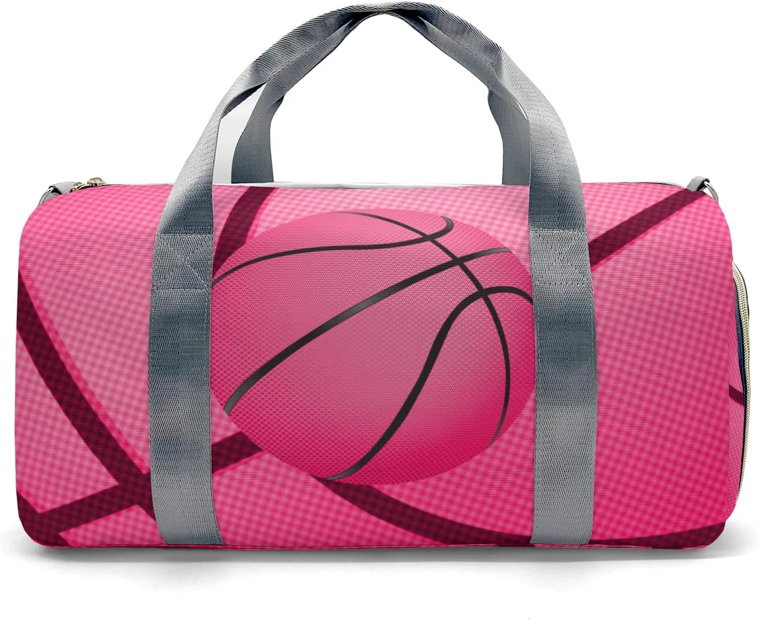 Pink Red Basketball Print Waterproof Duffel Bag Gym Dance Sport Perform Training Travel Bag for Boys Girls Teens Women Men