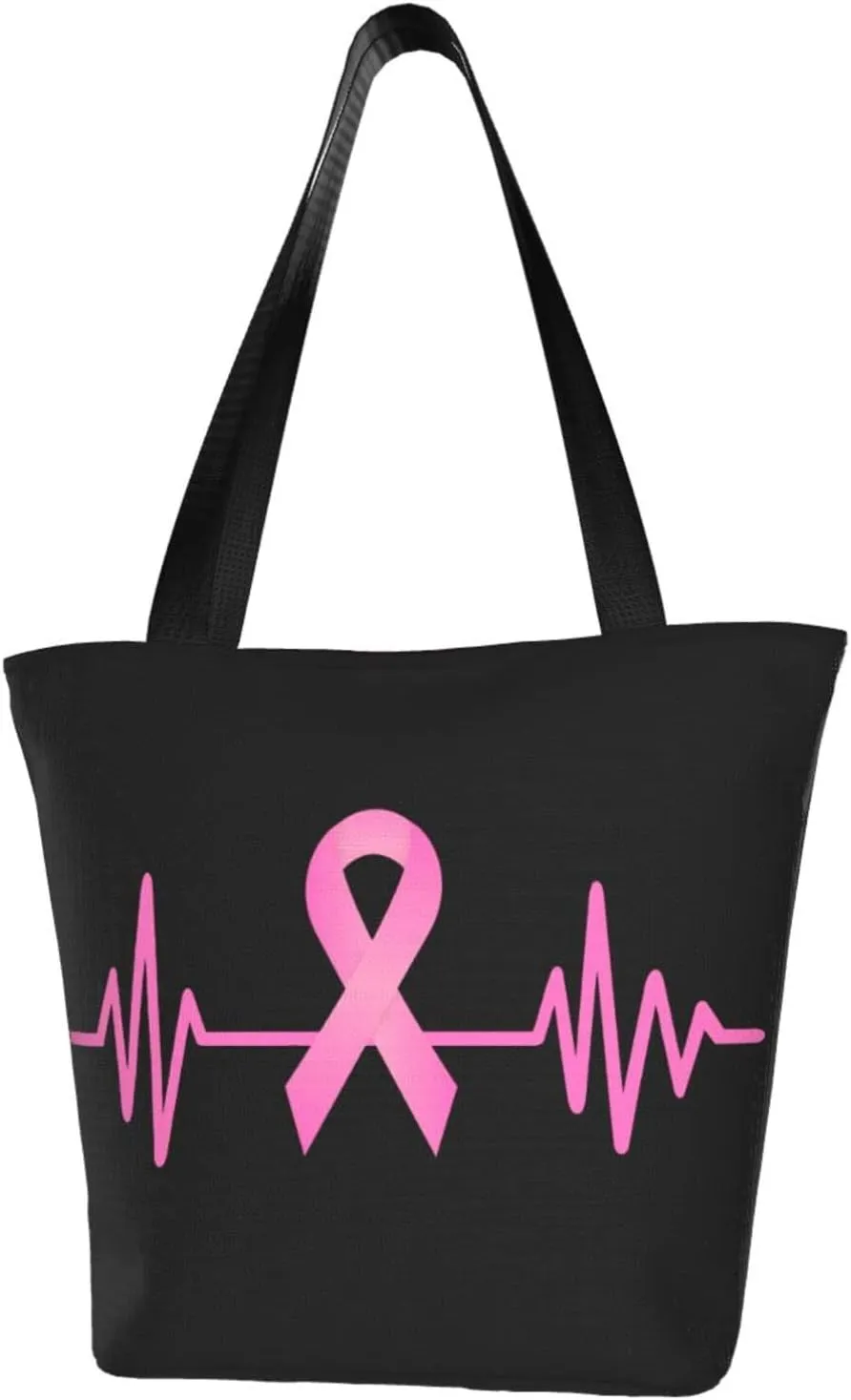 Pink Ribbon Heartbeat Breast Cancer Awareness Fashion Shoulder Bag Large Capacity For Man Or Woman