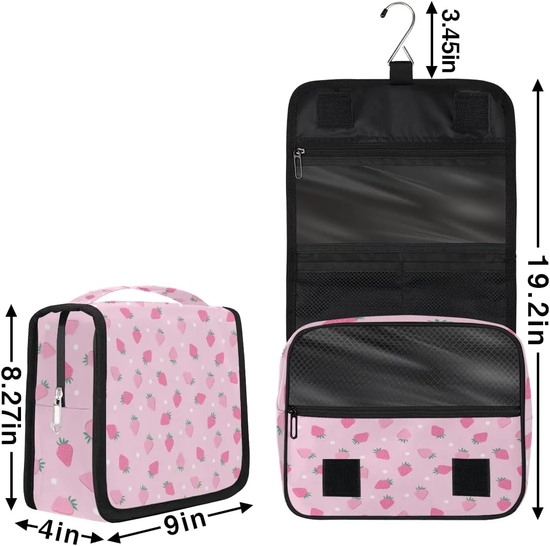 Pink Strawberry Makeup Bag Travel Cosmetic Bag with Zipper Pocket and Handle Travel Makeup Organizer Bag Water-resistant Toiletry Bags for Traveling Women Men Ladies Girls