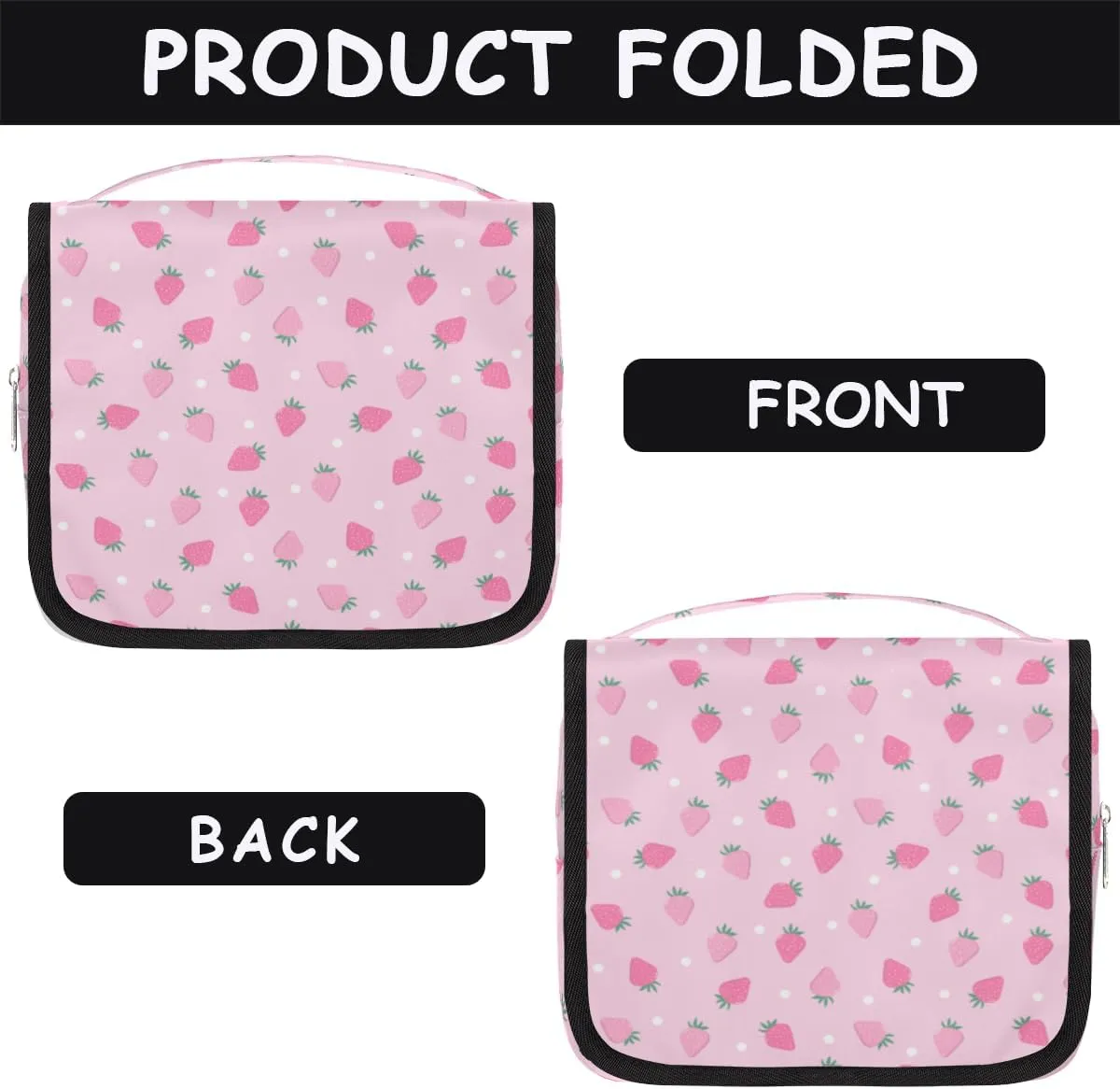 Pink Strawberry Makeup Bag Travel Cosmetic Bag with Zipper Pocket and Handle Travel Makeup Organizer Bag Water-resistant Toiletry Bags for Traveling Women Men Ladies Girls