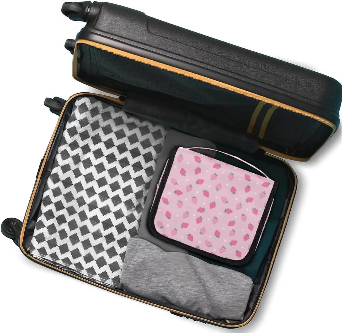 Pink Strawberry Makeup Bag Travel Cosmetic Bag with Zipper Pocket and Handle Travel Makeup Organizer Bag Water-resistant Toiletry Bags for Traveling Women Men Ladies Girls