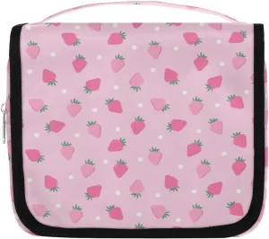Pink Strawberry Makeup Bag Travel Cosmetic Bag with Zipper Pocket and Handle Travel Makeup Organizer Bag Water-resistant Toiletry Bags for Traveling Women Men Ladies Girls