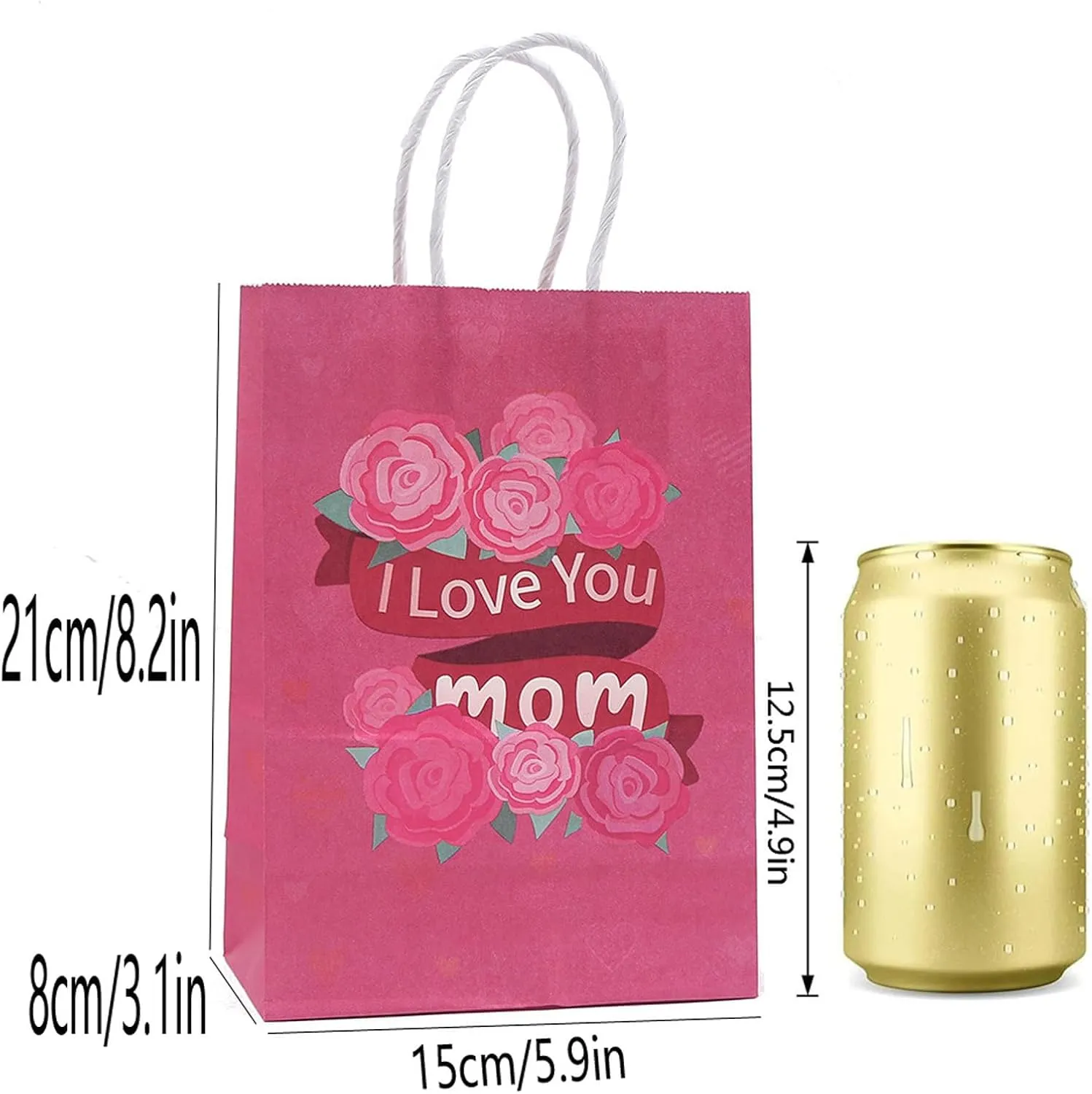 piqiya 24pcs Mother's Day Gift Bags,Kraft Paper Gift Bags with Floral Heart Design,Mother's Day Party Bags,8.2x5.9x3.1 Inches