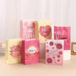 piqiya 24pcs Mother's Day Gift Bags,Kraft Paper Gift Bags with Floral Heart Design,Mother's Day Party Bags,8.2x5.9x3.1 Inches