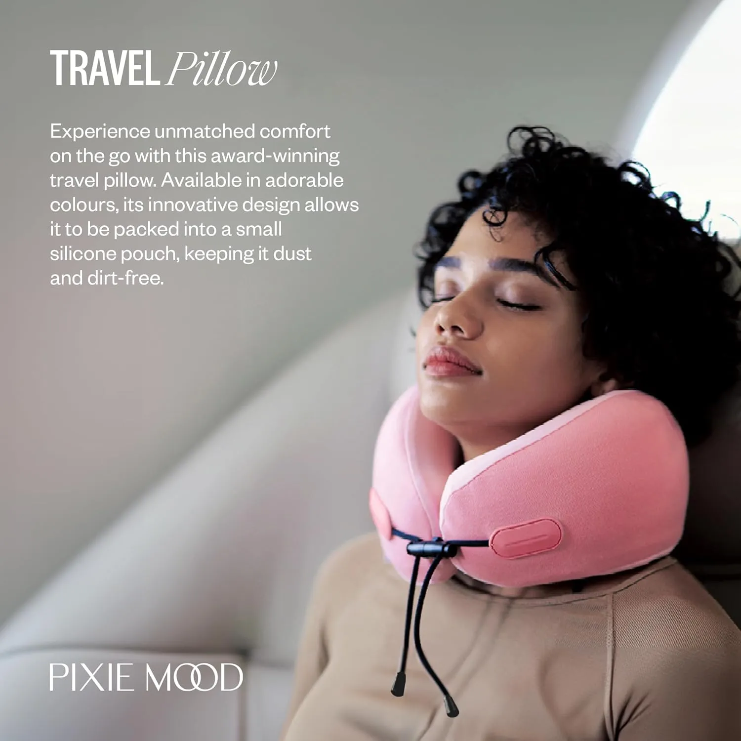 PIXIE MOOD Every Think Travel and Airplane Neck Pillow, Memory Foam, Support, Neck, Head Chin - Soft, Lightweight, Washable, Easy-to-Carry