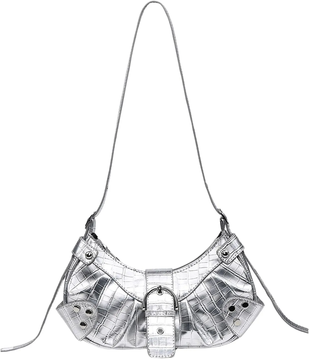 Pleated Hobo Shoulder Bag for Women Metallic Genuine Leather Clutch Purse Mini Handbag for Party or Evening Occasions