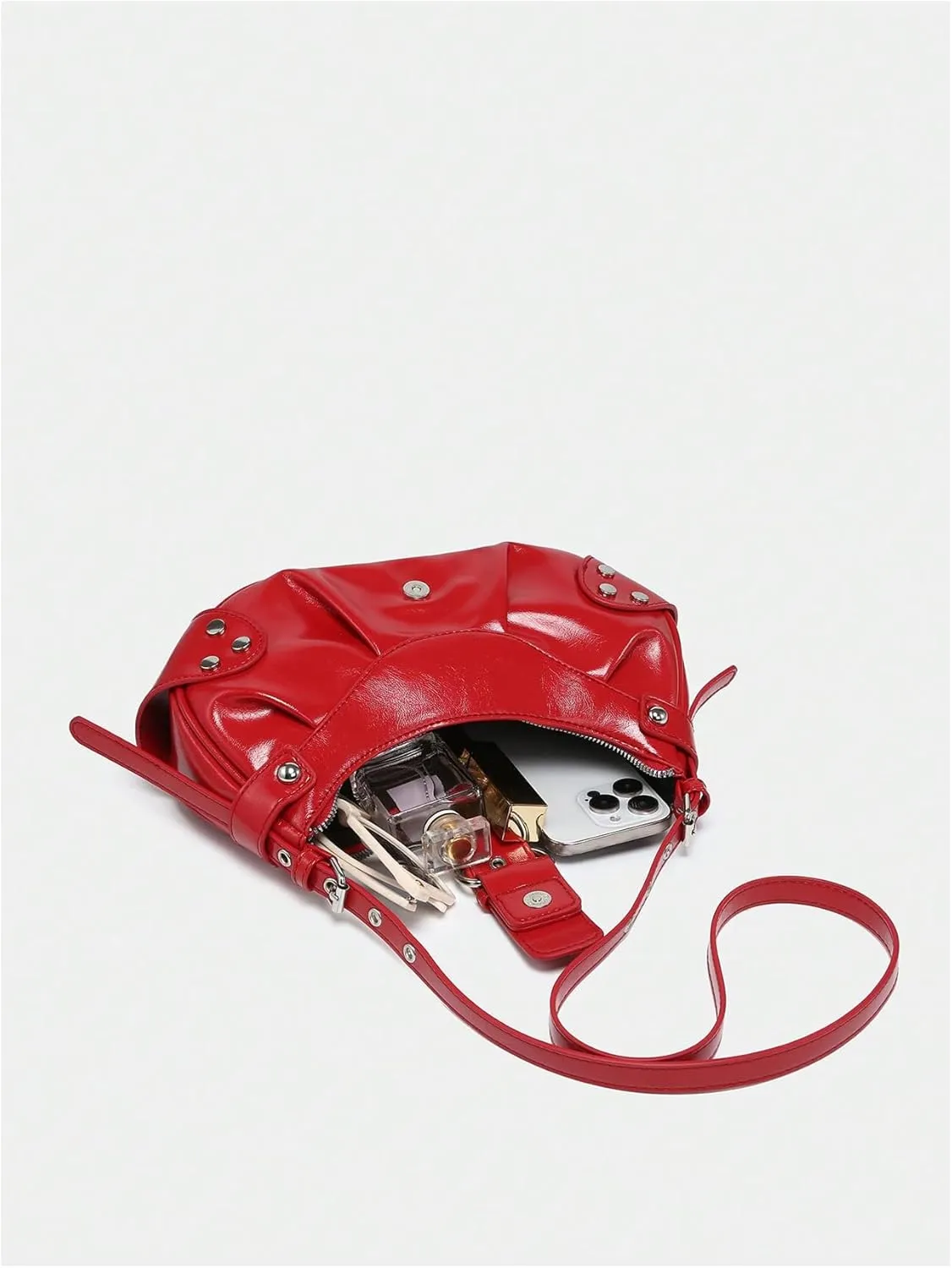 Pleated Hobo Shoulder Bag for Women Metallic Genuine Leather Clutch Purse Mini Handbag for Party or Evening Occasions