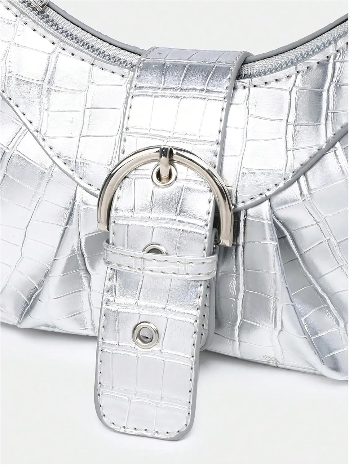 Pleated Hobo Shoulder Bag for Women Metallic Genuine Leather Clutch Purse Mini Handbag for Party or Evening Occasions