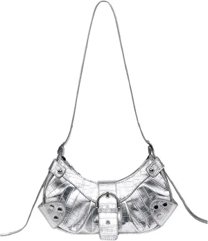 Pleated Hobo Shoulder Bag for Women Metallic Genuine Leather Clutch Purse Mini Handbag for Party or Evening Occasions