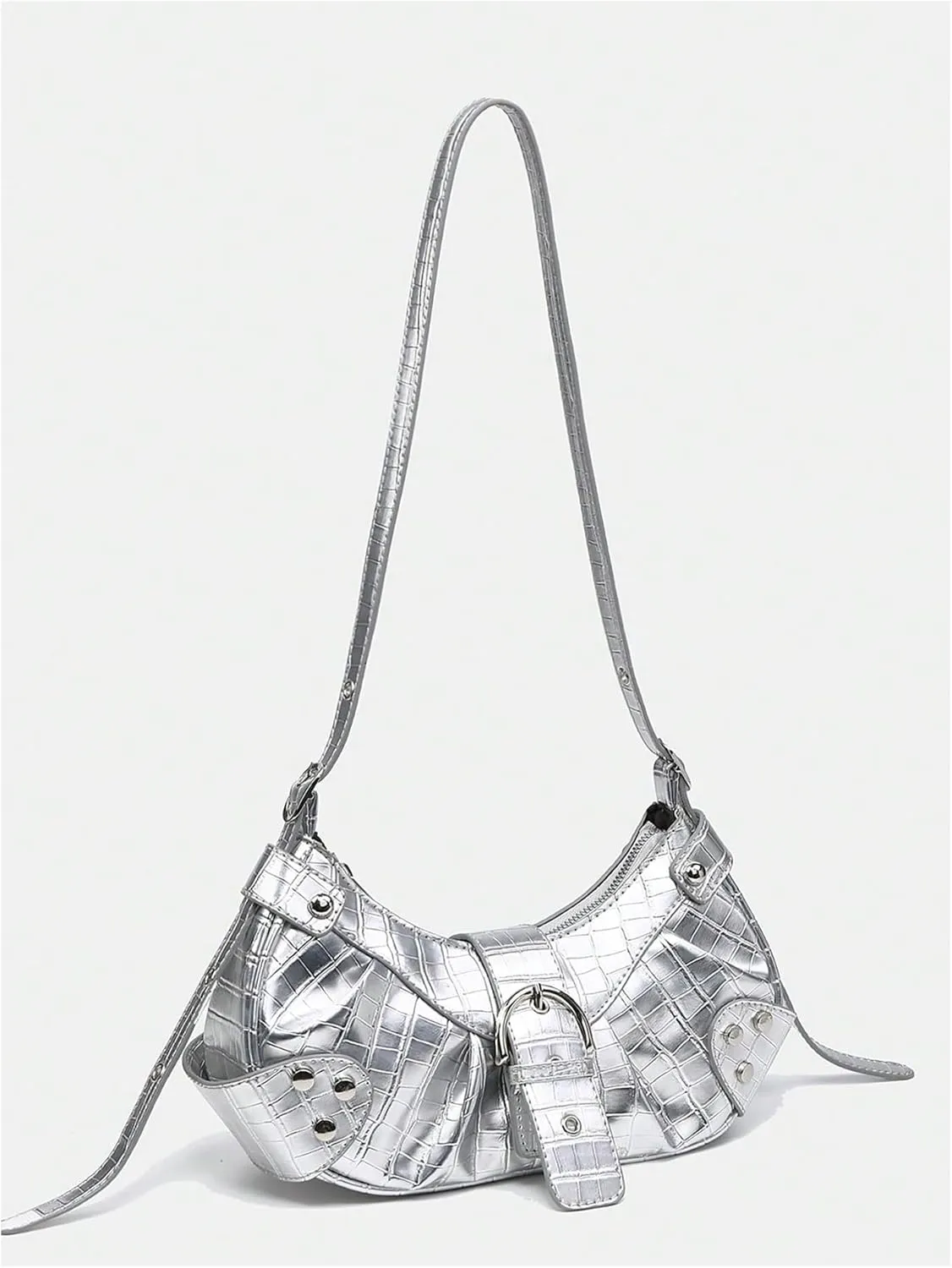 Pleated Hobo Shoulder Bag for Women Metallic Genuine Leather Clutch Purse Mini Handbag for Party or Evening Occasions