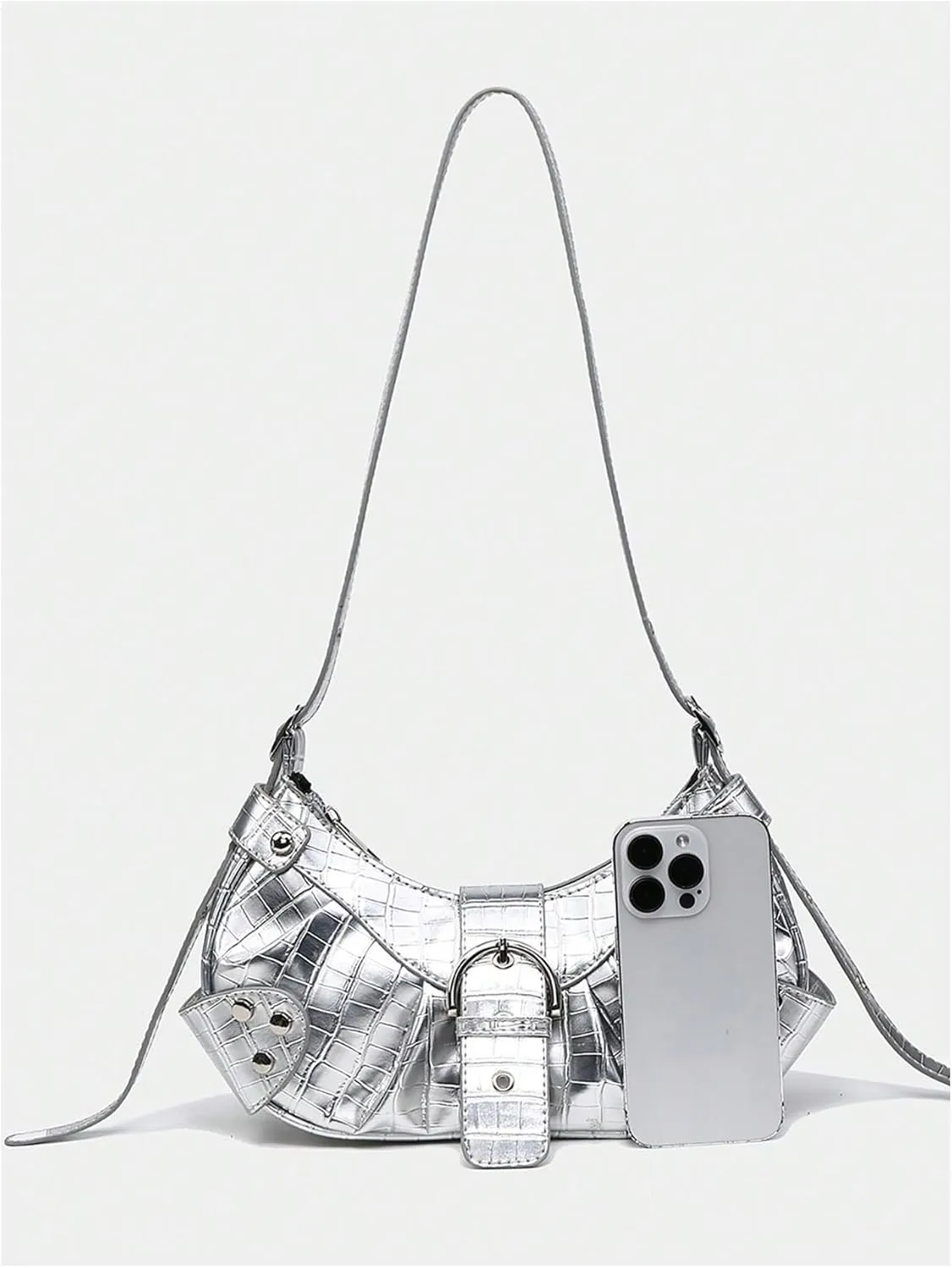 Pleated Hobo Shoulder Bag for Women Metallic Genuine Leather Clutch Purse Mini Handbag for Party or Evening Occasions