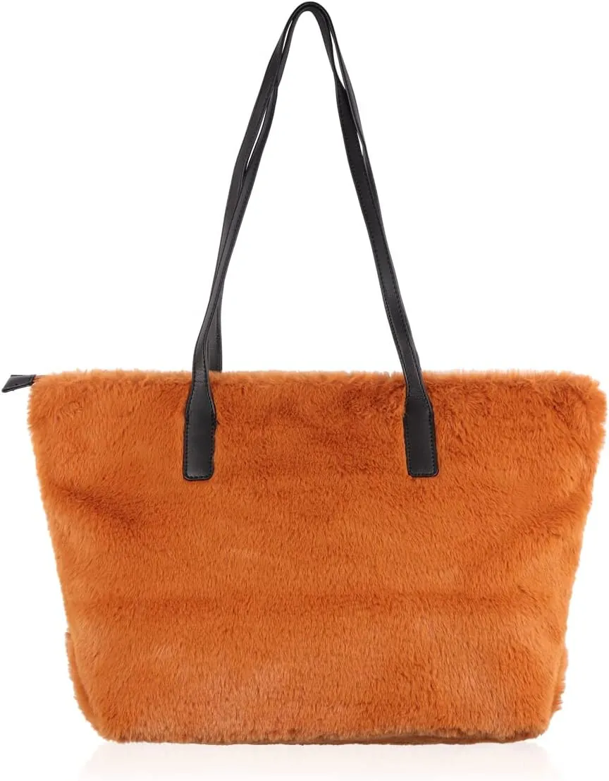 Plush Eco Fur Vegan Faux Leatherette Clutch Flat Pouch Purse - Travel Convertible Bag Shoulder Crossbody Strap Plaid