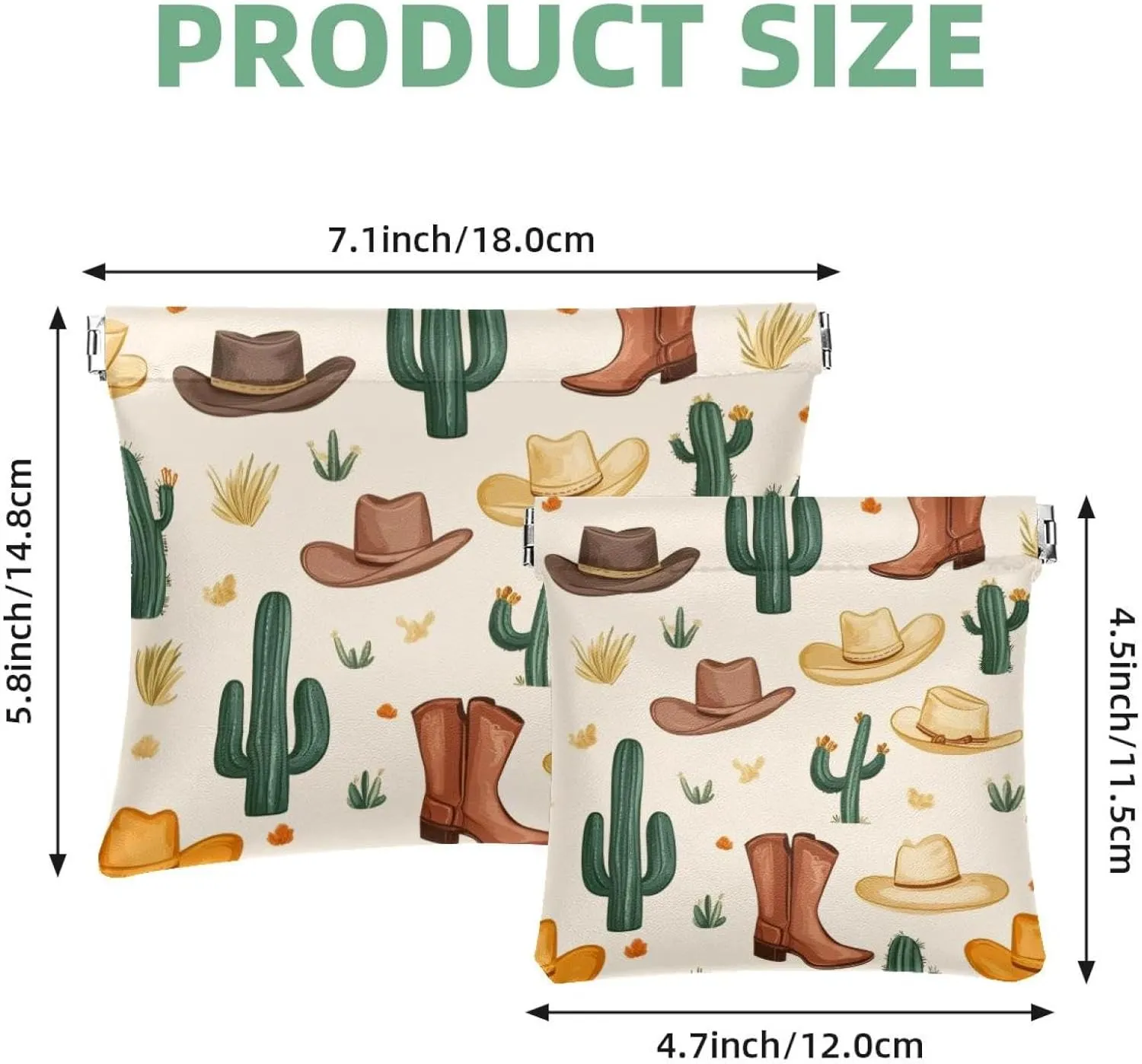 Pocket Cosmetic Bag Squeeze Top, Western Cowboy Cactus Boots Cowboy Hat Waterproof Travel Makeup Bag for Purse, Portable Mini Makeup Pouch No Zipper for Women