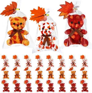 Poen 27 Pack Fall Mini Plush Bears with Maple Leaf Cards Set for Kids Classroom School Exchange Prize Gifts Fall Thanksgiving Gifts Keychain Stuffed Bears Animal for Autumn Party Favors