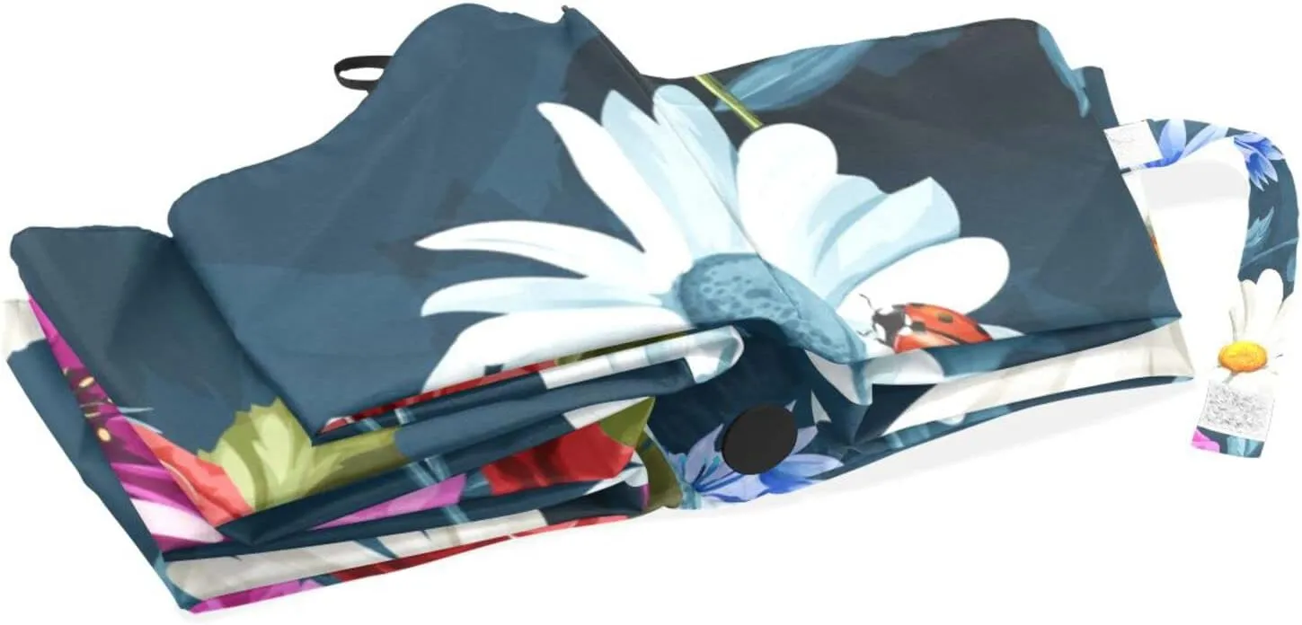 Poeticcity Rain Travel Umbrella, Hand Open Close Windproof Waterproof Folding Umbrella, Compact Canopy Strong Ray Parasol Umbrella