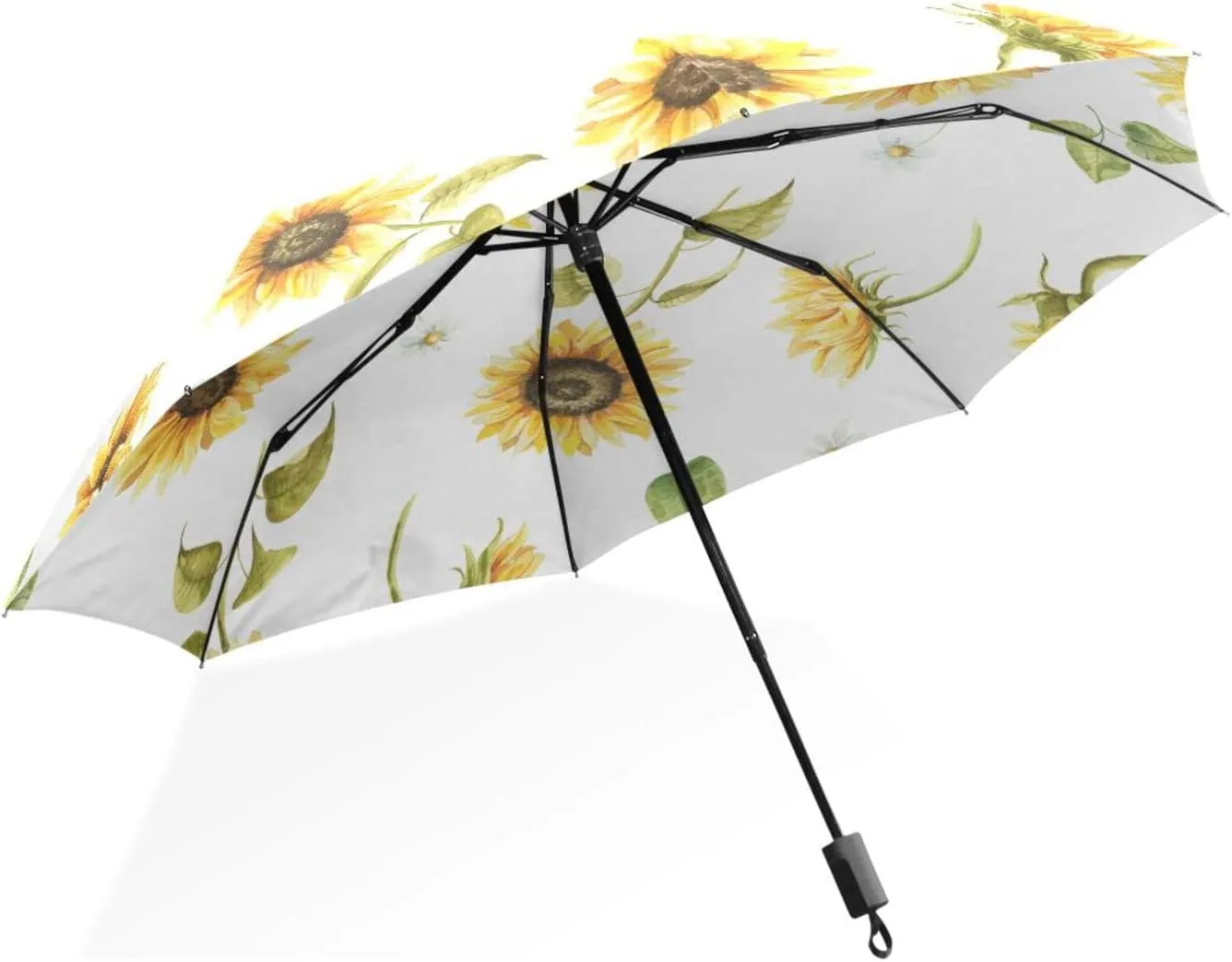 Poeticcity Rain Travel Umbrella, Hand Open Close Windproof Waterproof Folding Umbrella, Compact Canopy Strong Ray Parasol Umbrella