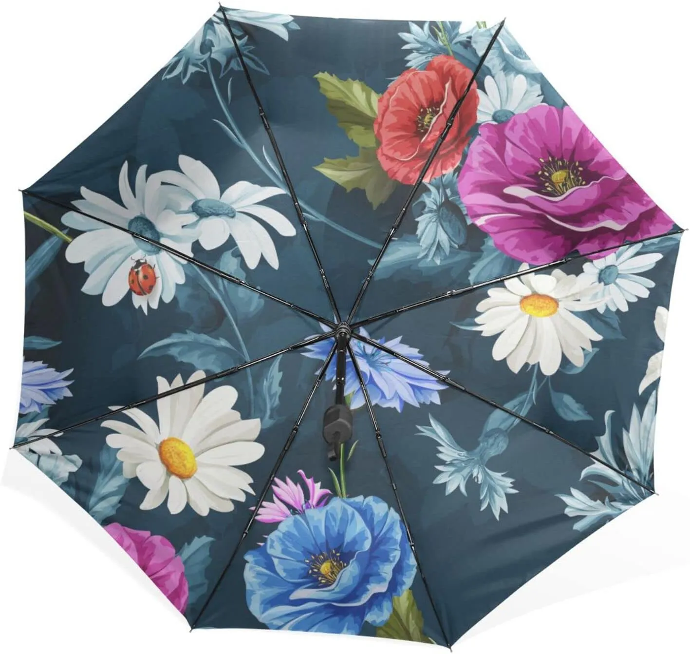 Poeticcity Rain Travel Umbrella, Hand Open Close Windproof Waterproof Folding Umbrella, Compact Canopy Strong Ray Parasol Umbrella